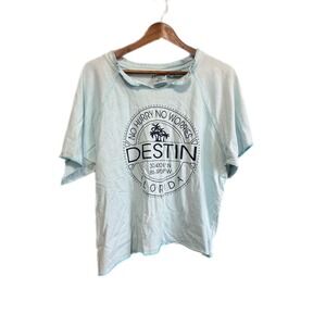 U.S. Vintage Destin Florida Graphic Tee Women S/M Blue Excellent Raw Hem Raglan